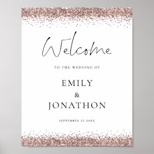 Affiche Glam Rose Gold Pailleté Bienvenue au Mariage