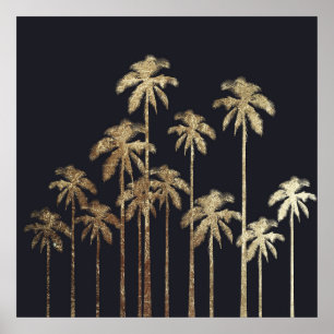 Affiche Glamorous Gold Tropical Palm Trees on Black