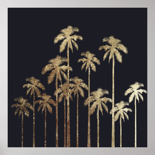 Affiche Glamorous Gold Tropical Palm Trees on Black (Devant)