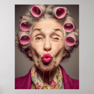 Affiche Glamour ludique avec bigoudis roses