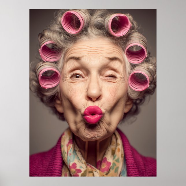 Affiche Glamour ludique avec bigoudis roses (Devant)