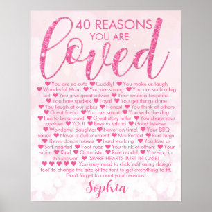 Affiche Glamour rose 40e anniversaire 40 raisons Pourquoi