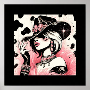 Affiche Glamour rustique cow-girl rose paillettes cuir de