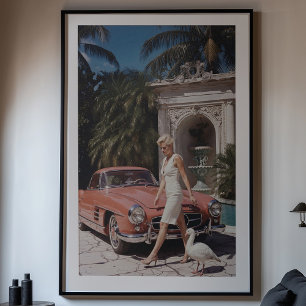 Affiche Glamour vintage : Femme chic et voiture classique