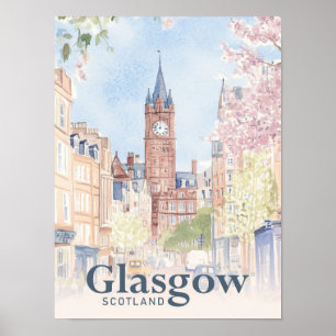 Affiche Glasgow Écosse Aquarelle Peinture Voyage
