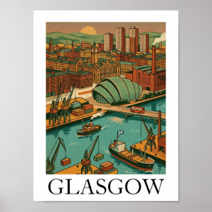 Affiche Glasgow Écosse Illustration de Voyage Rétro