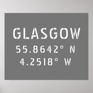 Affiche Glasgow Écosse Latitude & Longitude