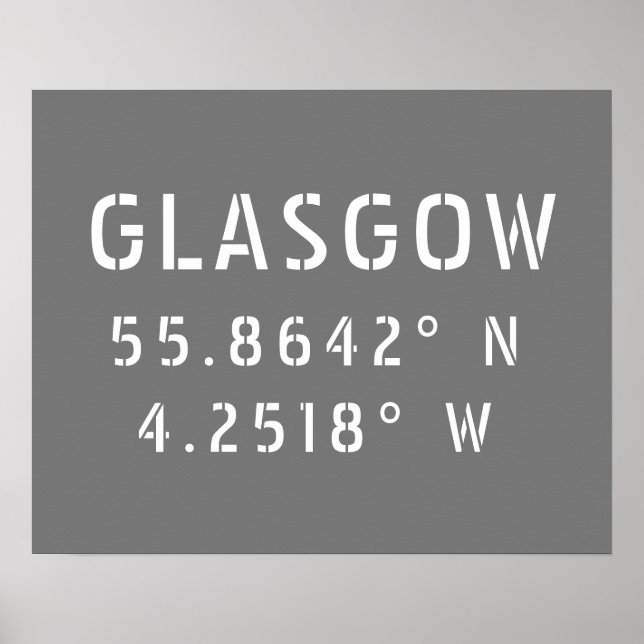 Affiche Glasgow Écosse Latitude & Longitude (Devant)