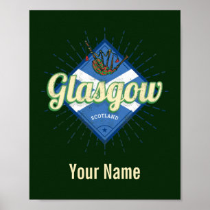 Affiche Glasgow UK City Scotland Retro Bagpipes Vintage