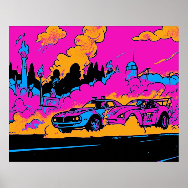 Affiche Glisser-Racing Burn-Out - Glisser-racing Cars (Devant)