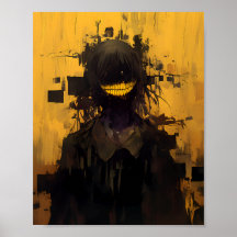 Glitch Horror Smile - Dark Surrealist Yellow