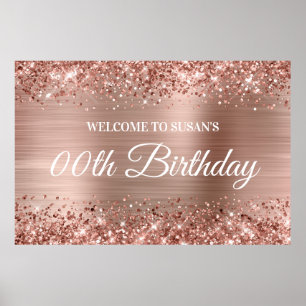 Affiche Glitter Rose Gold Foil N'importe quel âge Annivers