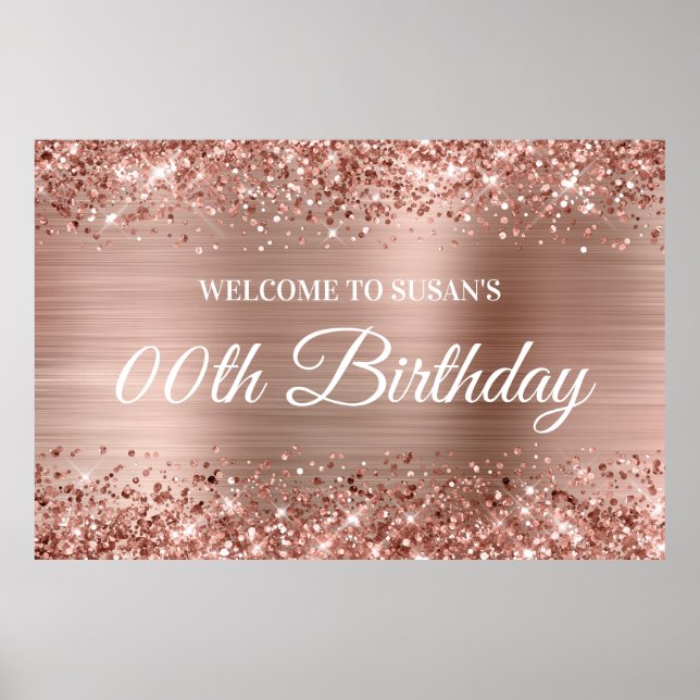 Affiche Glitter Rose Gold Foil N'importe quel âge Annivers (Devant)