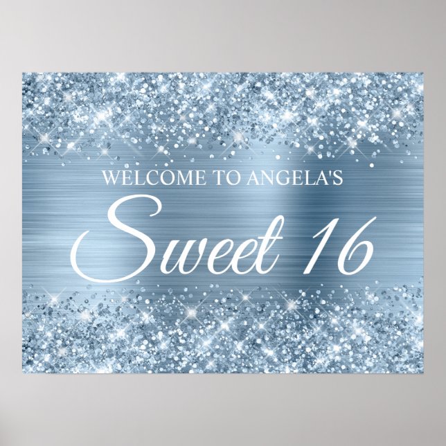 Affiche Glitterie Bleu clair Foil Sweet 16 Bienvenue (Devant)