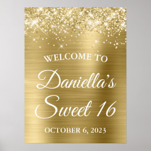 Affiche Glitterie brillante Pale Or Foil Sweet 16 Bienvenu