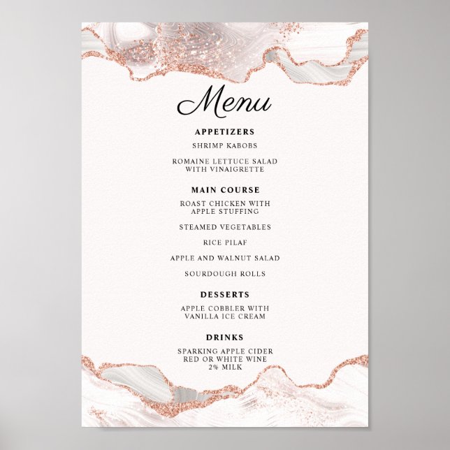 Affiche Glitterie Rose Or Blanc Agate 2 Bordure Menu A4 (Devant)