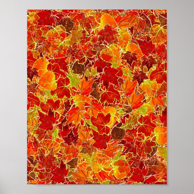 Affiche Glittery Fall Maple Feuilles (Devant)