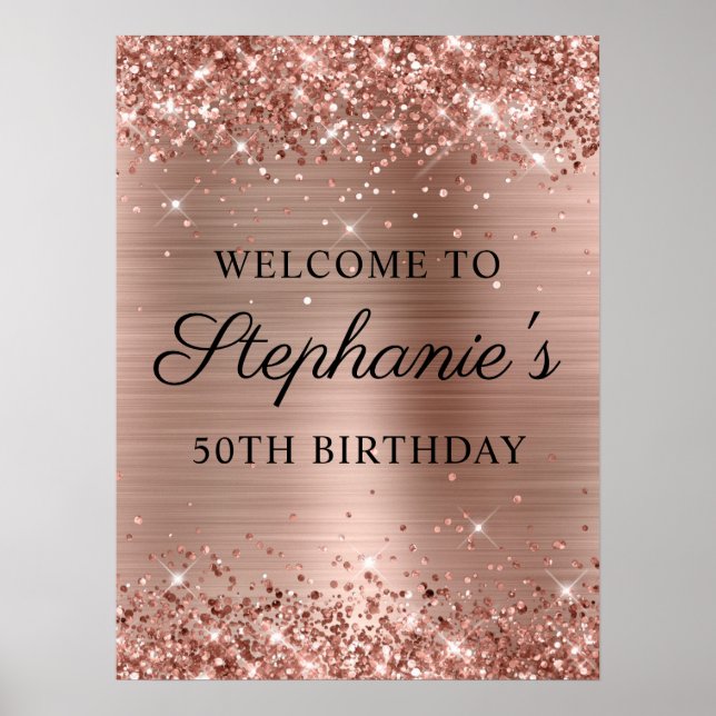 Affiche Glittery Rose Gold Foil 50e anniversaire 18x24 (Devant)