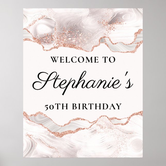 Affiche Glittery Rose Gold White Agate 50e anniversaire 24 (Devant)