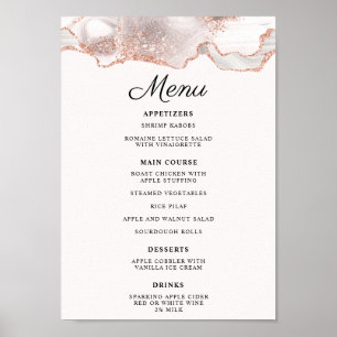 Affiche Glittery Rose Gold White Agate Menu A4