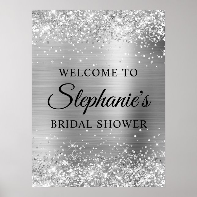 Affiche Glittery Silver Faux Foil Bridal Shower Welcome (Devant)
