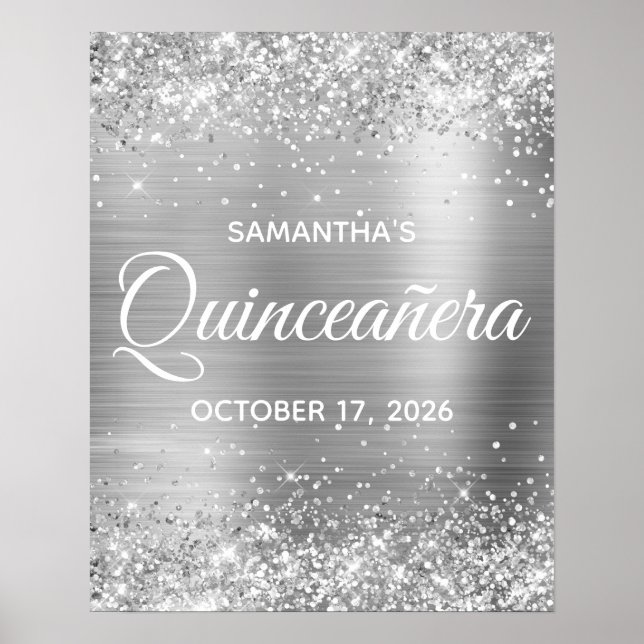 Affiche Glittor Silver Foil Quinceañera Bienvenue (Devant)