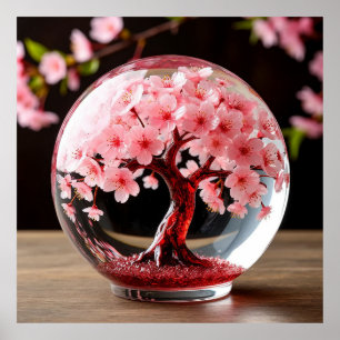 Affiche Globe Captivant Avec Arbre Fleurissant