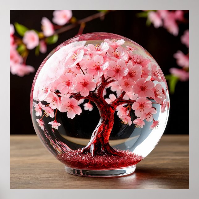 Affiche Globe Captivant Avec Arbre Fleurissant (Devant)