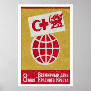 Affiche Globe de la Croix-Rouge Lion Boîte d'allumettes Ar