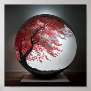 Affiche Globe de l'arbre à feuilles blanches