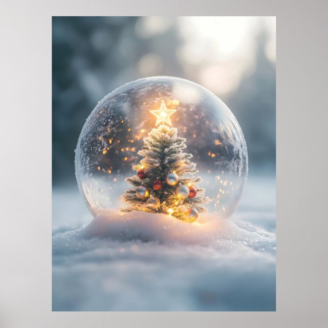 Affiche Globe de neige magique de Noël avec arbre à souffl (Devant)