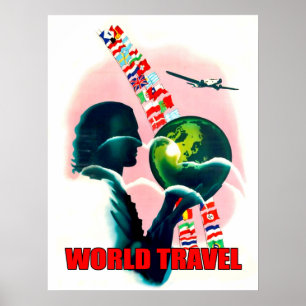 Affiche Globe de voyage mondial, vintage