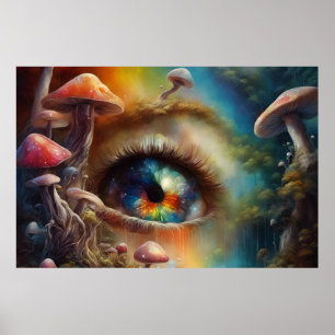 Affiche Globe oculaire dans une forêt de champignons magiq