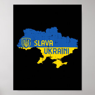 Affiche Gloire à l'Ukraine Slava Ukraini Carte Ukrainiens