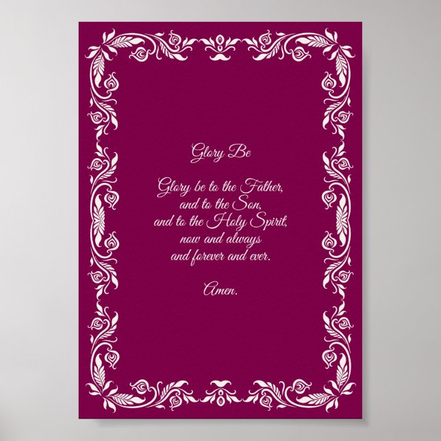 Affiche Glory Be Prayer Ivory White Botanicals on Burgundy (Devant)