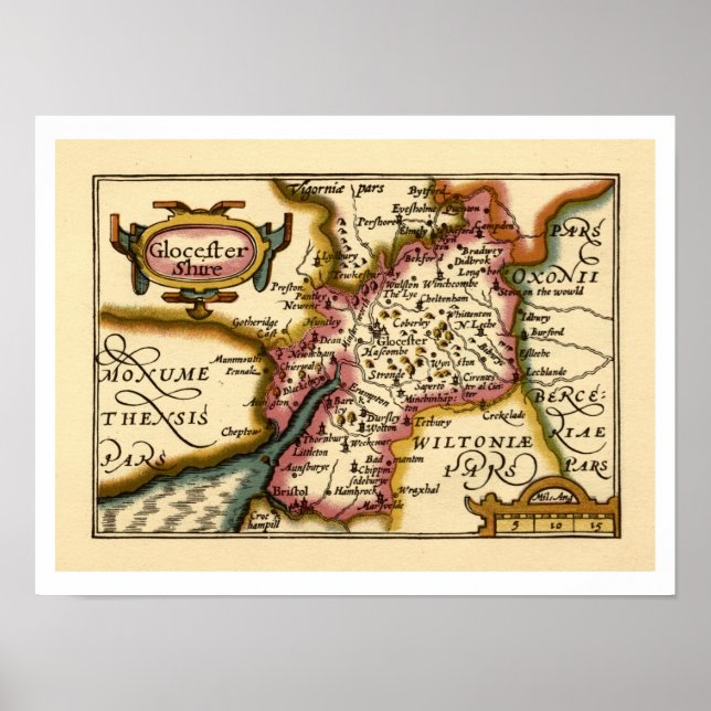 Affiche Gloucestershire Comté Angleterre Ancienne carte An (Devant)