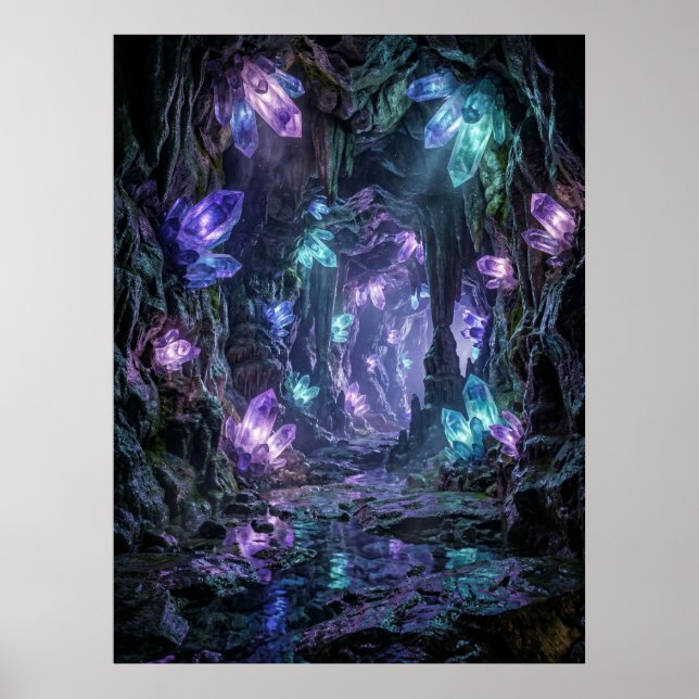 Affiche Glowing Crystal Cave Fantasy Art (Devant)