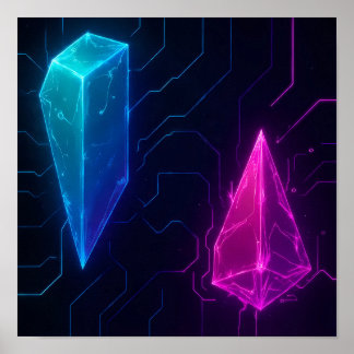 Affiche Glowing Cyberpunk Geometric Circuit Pattern