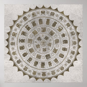 Affiche Glyphes du calendrier maya texture dorée sur pierr