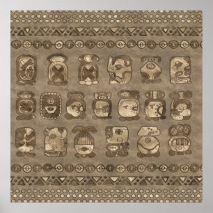 Affiche glyphes du mois calendrier maya