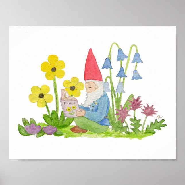Affiche Gnome avec imprimé d'art de livre à fleurs (Devant)