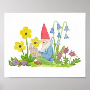 Affiche Gnome avec imprimé d'art de livre à fleurs