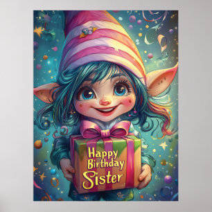 Affiche Gnome d'anniversaire - Bonne soeur d'anniversaire
