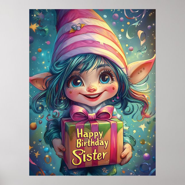 Affiche Gnome d'anniversaire - Bonne soeur d'anniversaire (Devant)
