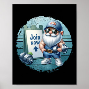 Affiche Gnome de Fitness Rétro En Tenue De Gym Avec Haltèr