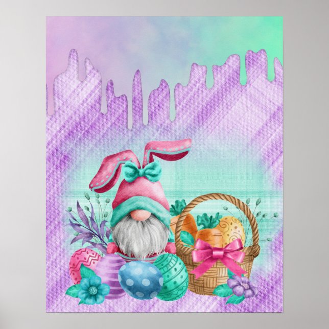 Affiche Gnome De Lapin De Pâques Avec Oeufs De Panier (Devant)