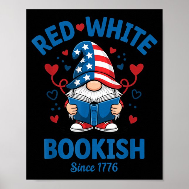 Affiche Gnome de lecture patriotique livresque blanc rouge (Devant)
