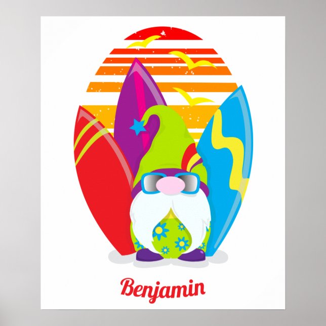 Affiche Gnome de surf Été coloré (Devant)