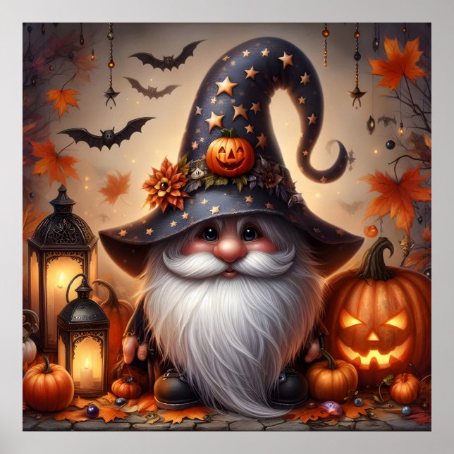 Affiche Gnome d'Halloween mignonne avec Jack-O-Lanterns (Devant)