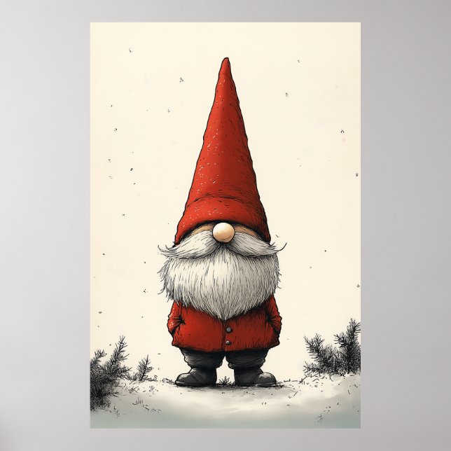 Affiche Gnome d'hiver joyeux en Casquette rouge (Devant)